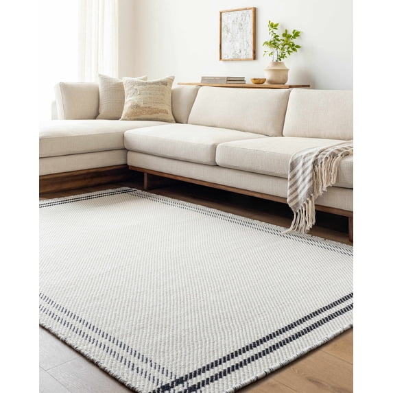 Hauteloom Nimue Wool Living Room, Bedroom Area Rug - Traditional, Transitional - Light Silver - 2' x 3'