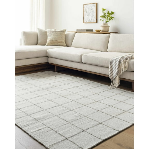 Hauteloom Nissa Wool Living Room, Bedroom Area Rug - Traditional, Transitional - Off White, Light Silver - 8'10" x 12'