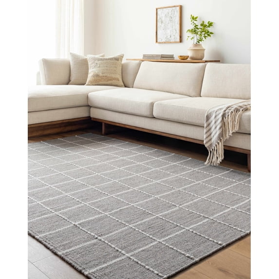 Hauteloom Nissa Wool Living Room, Bedroom Area Rug - Traditional, Transitional - Sterling Gray, Gray, Light Silver - 3'6" x 5'6"
