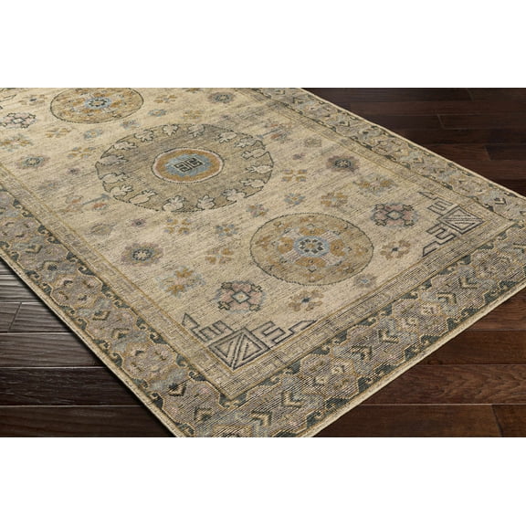 Hauteloom Niton Wool Living Room, Bedroom Area Rug - Traditional - MediumGreen, Mustard, Mauve - 18" x 18" Sample