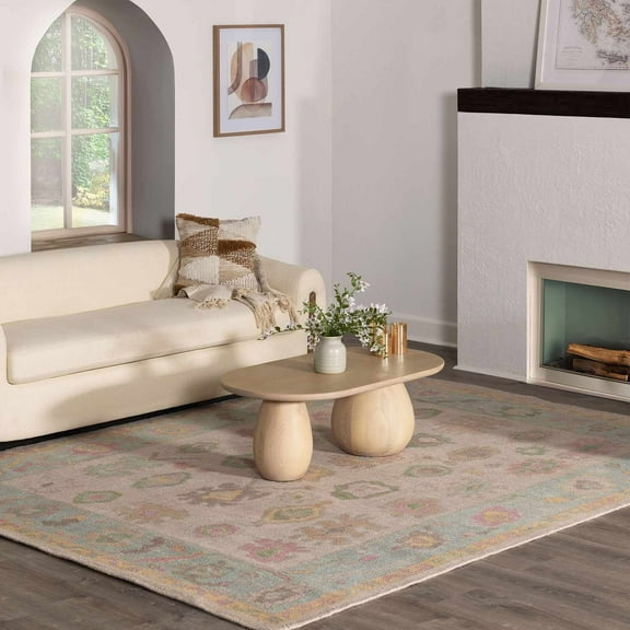 Hauteloom Norbrook Wool Living Room, Bedroom Area Rug - Farmhouse - Beige, Lime Green, Peach - 2' x 3'