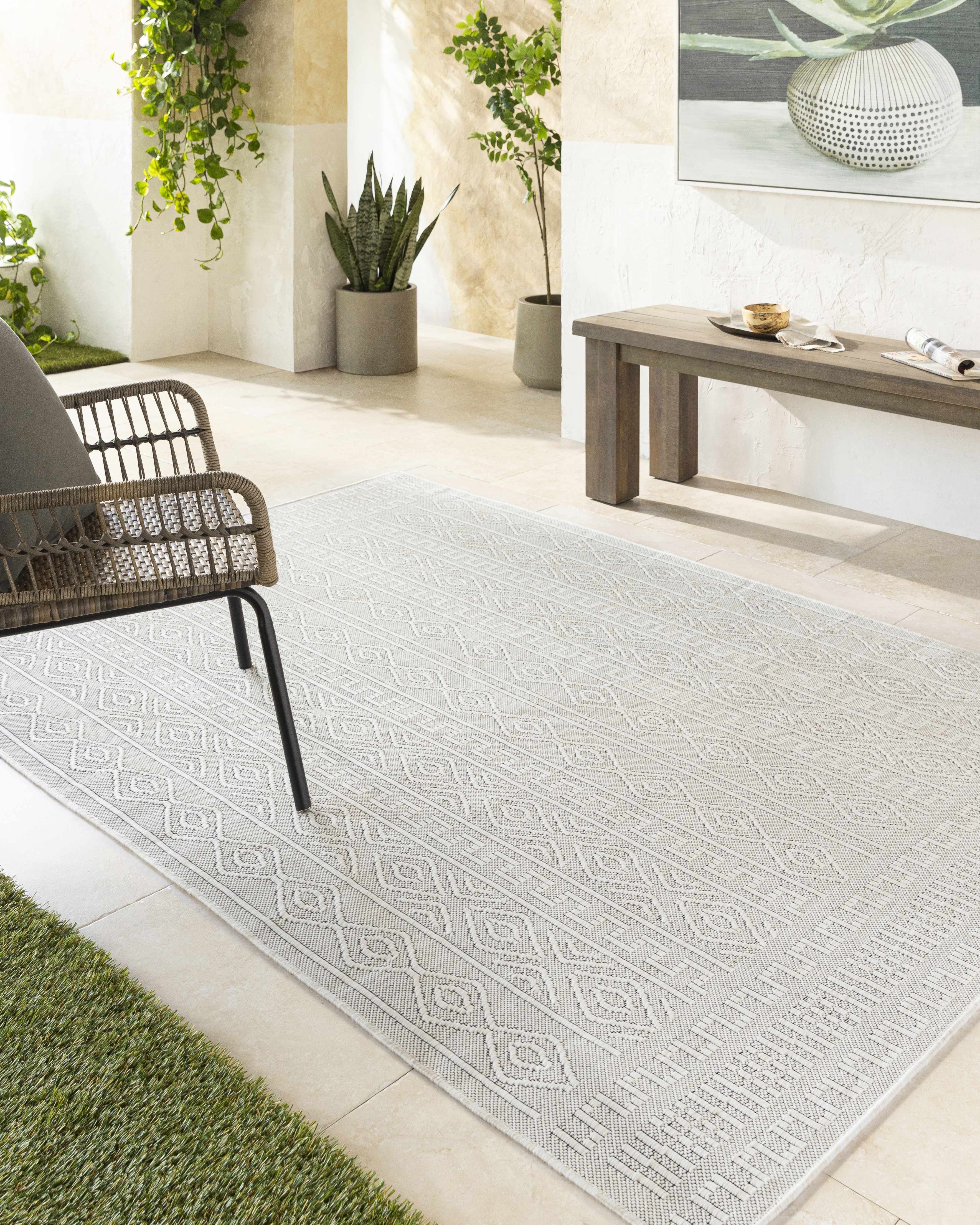 Hauteloom Nuela Living Room, Bedroom Patio Outdoor Area Rug - Bohemian, Transitional - Peach, Cream - 2' x 2'11"