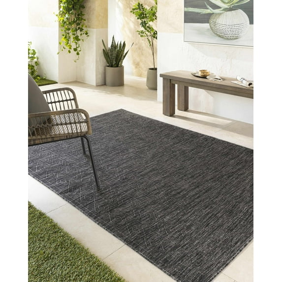 Hauteloom Nuela Living Room, Bedroom Patio Outdoor Area Rug - Bohemian, Transitional - Black - 9'2" x 12'