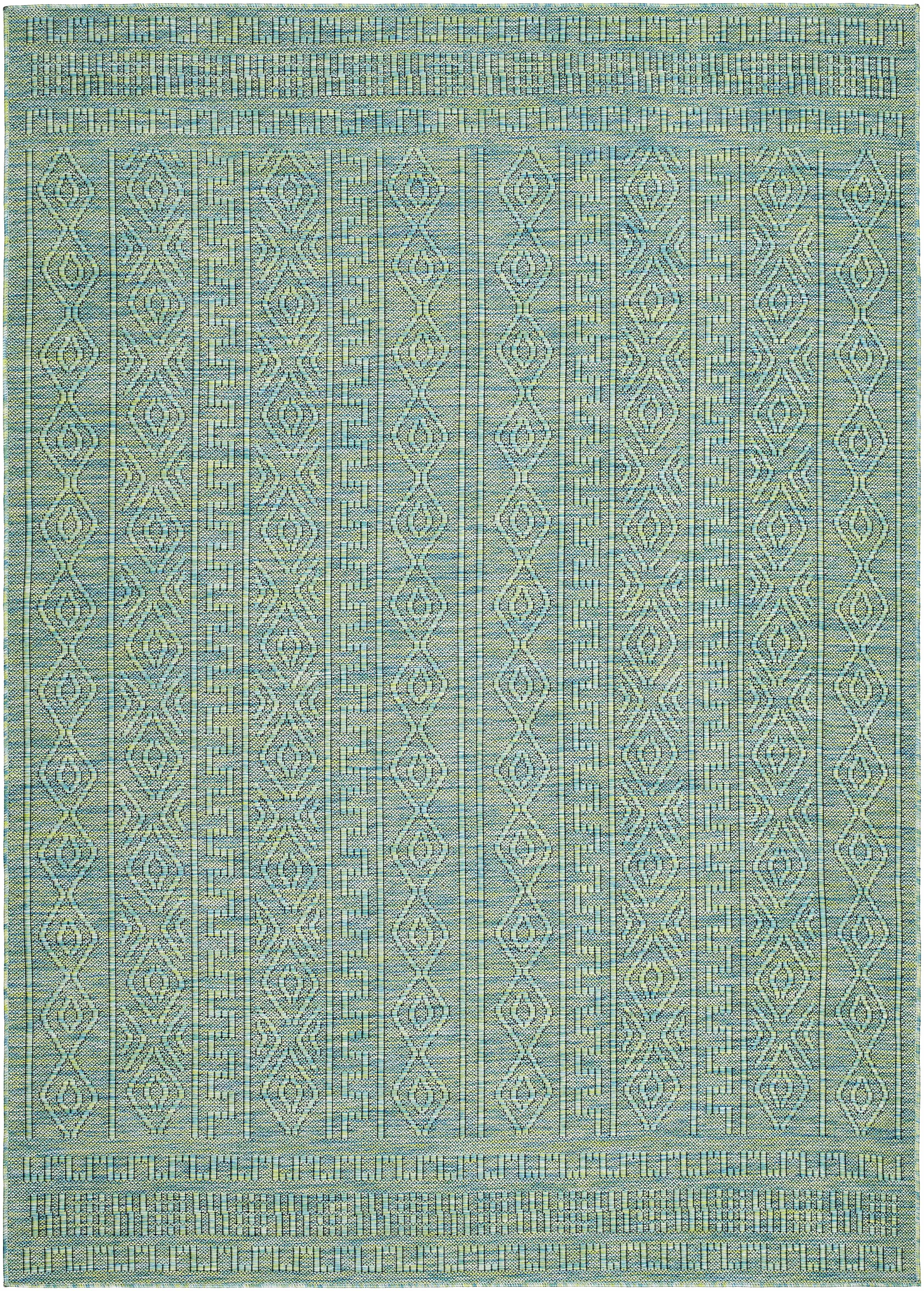 Hauteloom Nuela Living Room, Bedroom Patio Outdoor Area Rug - Bohemian, Transitional - Green - 9'2" x 12'