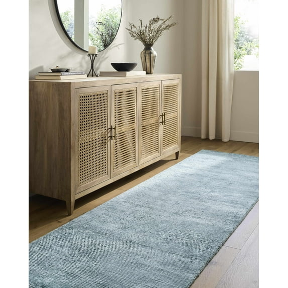 Hauteloom Nuray HModern Hand Tufted Wool and Viscose Blend Area Rug - Contemporary Solid Color Carpet for Living Room, Bedroom, Dining Room - Farmhouse, Cottage - Pewter, Blue Gray - 3' x 10'