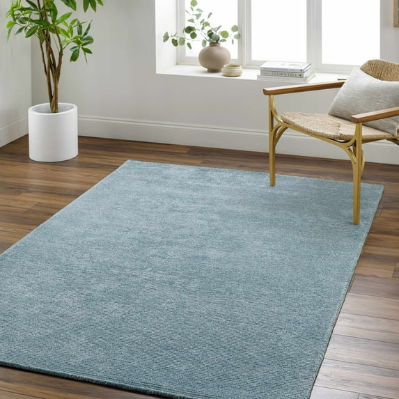 Hauteloom Nuray Modern Hand Tufted Wool and Viscose Blend Area Rug - Contemporary Solid Color Carpet for Living Room, Bedroom, Dining Room - Farmhouse, Cottage - Pewter, Blue Gray - 5' x 7'6"