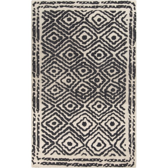 Hauteloom Amesbury Wool Living Room, Bedroom Area Rug - Contemporary - Black, Peach - 5' x 8'