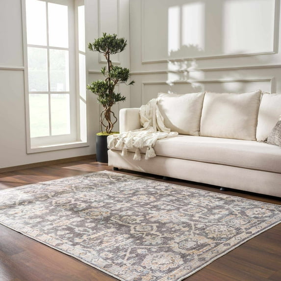 Hauteloom Okoth Living Room, Bedroom Area Rug - Farmhouse - Silver - 7'10" x 10'