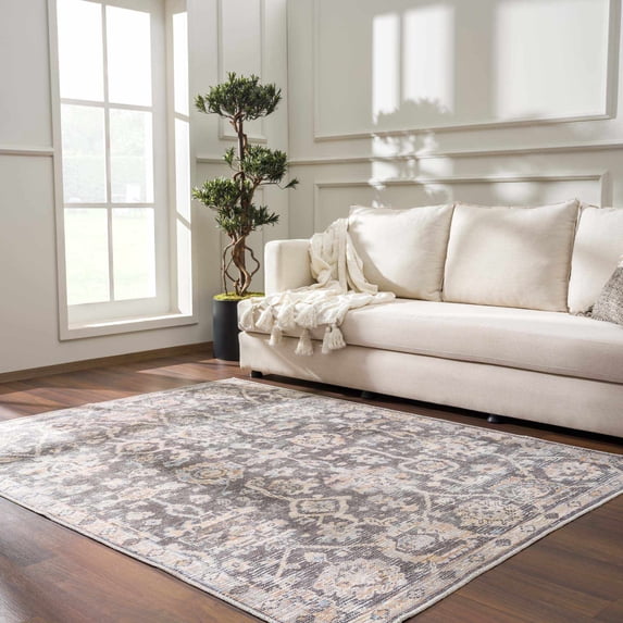 Hauteloom Okoth Living Room, Bedroom Area Rug - Farmhouse - Silver - 8'10" x 12'