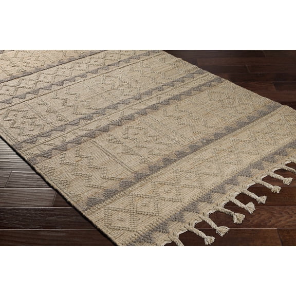 Hauteloom Okurcalar Jute Living Room, Bedroom Area Rug - Bohemian, Transitional - Tan, Gray - 6' x 9'