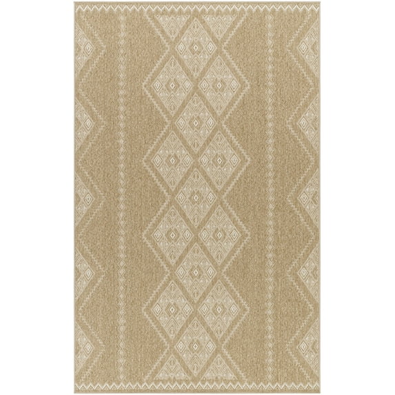 Hauteloom Olina Moroccan Outdoor Area Rug for Living Room, Patio, Terrace - Traditional Trellis Diamond Carpet - Beige, Cream - 5'2" x 7'