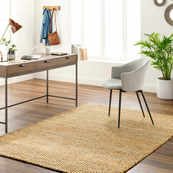 Hauteloom Olof Jute Living Room, Bedroom Area Rug - Traditional, Transitional - Straw, Dark Brown, Copper - 8' Square