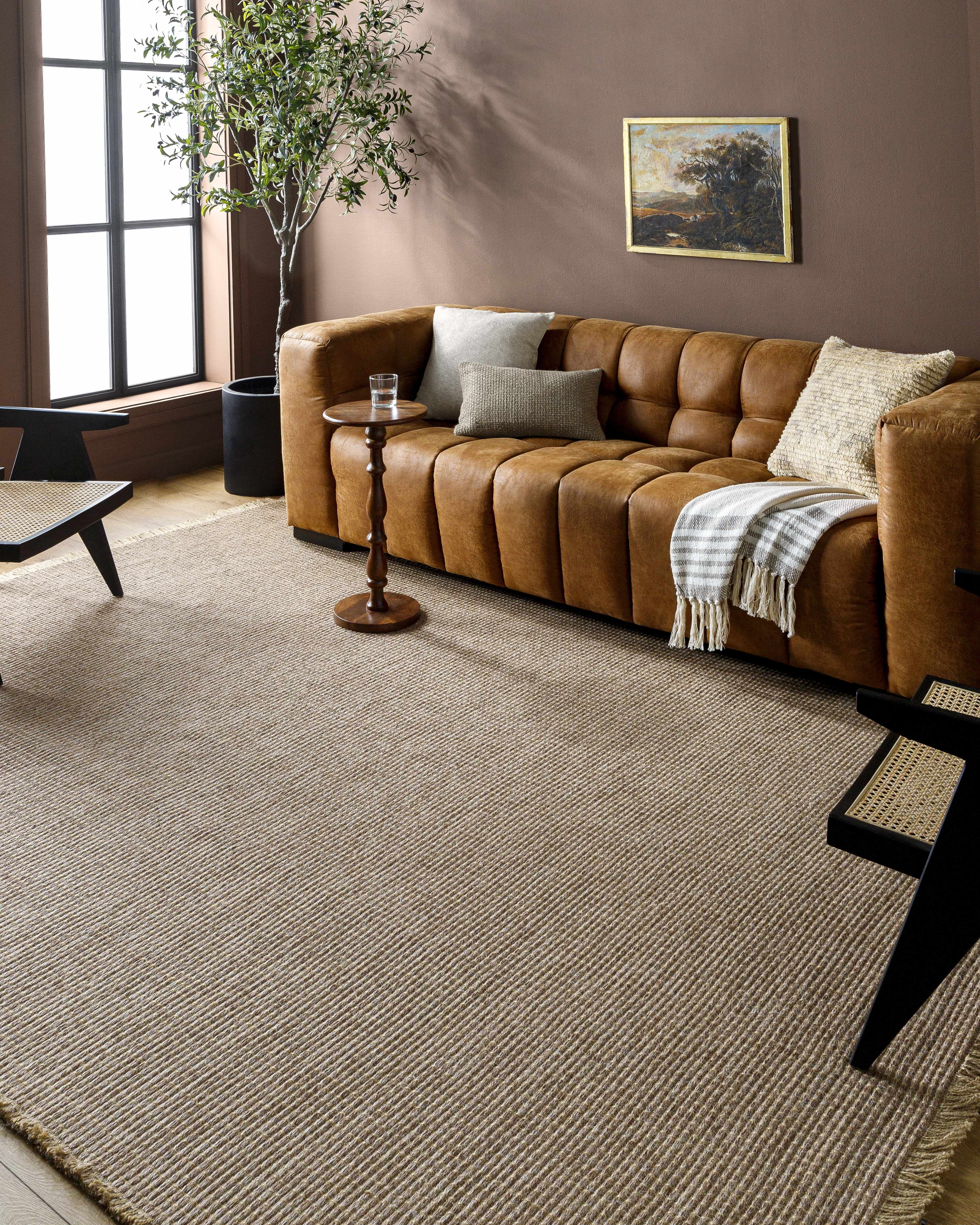 Beige and Light Brown Flat Woven Jute Rectangle Rug