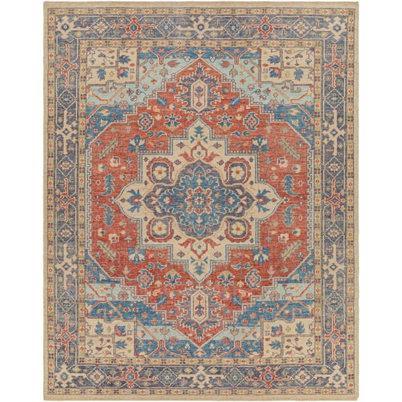 Hauteloom Oracabessa Wool Living Room, Bedroom Area Rug - Farmhouse - Blue, Brick Red, Coral - 2' x 3'