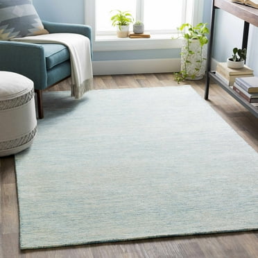 Hauteloom Orcas Wool Living Room, Bedroom Area Rug - Solid & Border - Blue, Beige - 2' x 3'