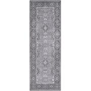 Hauteloom Bupit Hallway, Kitchen Runner Rug - Border Medallion Geometric - Traditional Oriental Transitional - Gray, Dark, White - 2'7" x 7'7"