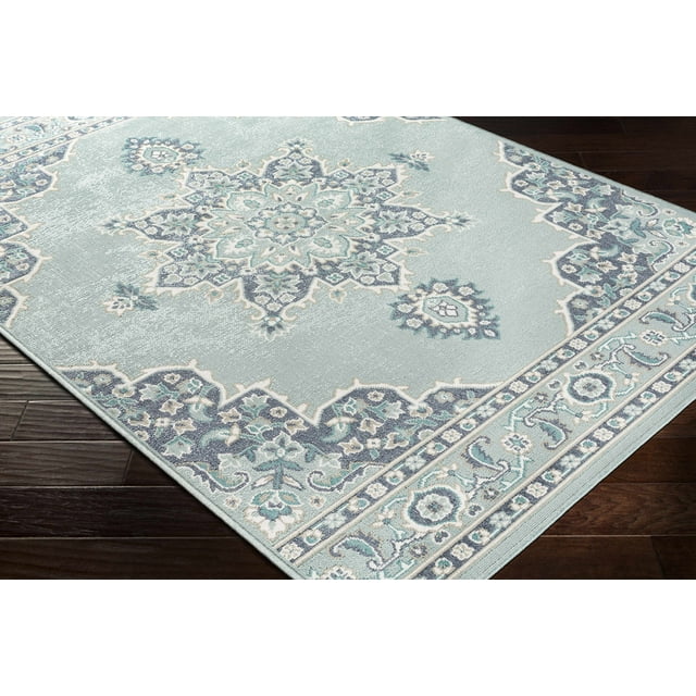 Hauteloom Orla Living Room, Bedroom Patio Outdoor Area Rug - Traditional - Navy, Pale Blue, Teal - 3'7" x 5'7"