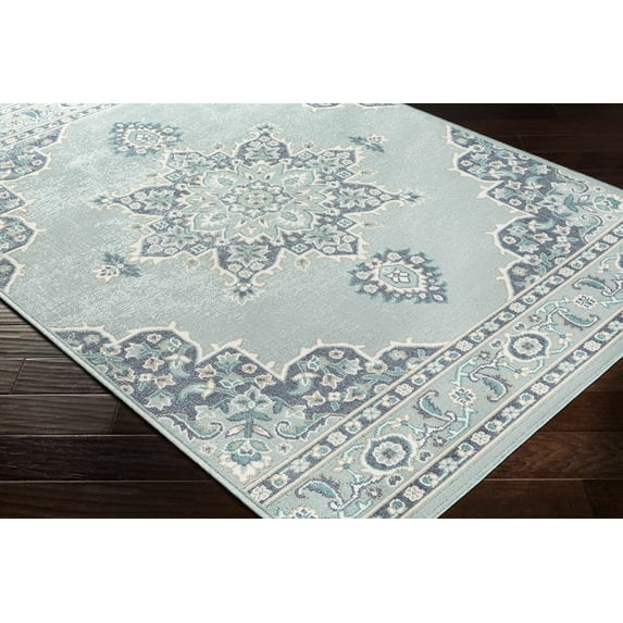 Hauteloom Orla Living Room, Bedroom Patio Outdoor Area Rug - Traditional - Navy, Pale Blue, Teal - 7'3" Round