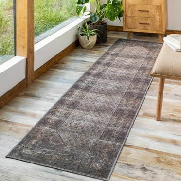 Hauteloom Ormstown Hallway, Kitchen Machine Washable Runner Rug - Traditional - Navy, Tan, Dark Red - 2'7" x 7'3"