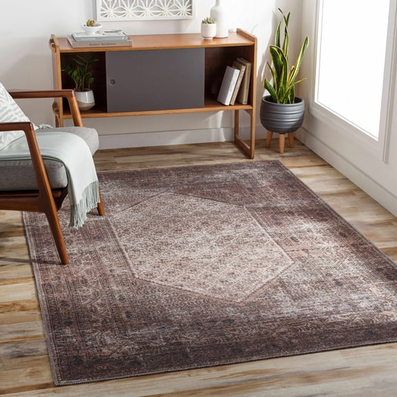Hauteloom Ormstown Living Room, Bedroom Machine Washable Area Rug - Traditional - Navy, Tan, Dark Red - 9'2" x 12'
