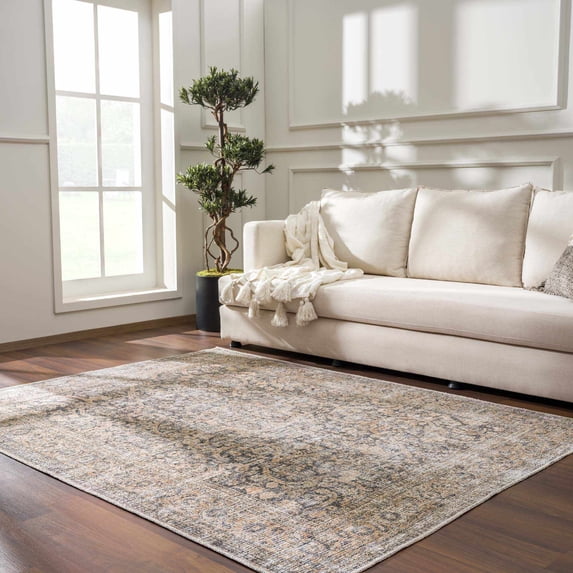 Hauteloom Orsin Living Room, Bedroom Machine Washable Area Rug - Farmhouse - Dark Gray - 8'10" x 12'