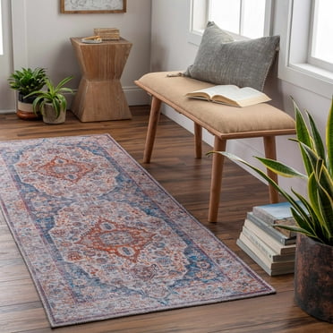 Hauteloom Osmaneli Hallway, Kitchen Machine Washable Runner Rug - Gray, Purple, Brown - 2'7" x 10'