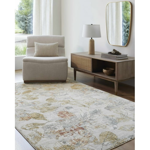 Hauteloom Ouida Living Room, Bedroom Area Rug - Farmhouse - Light Gray,Medium Gray,Mustard - 2'7" x 3'11"