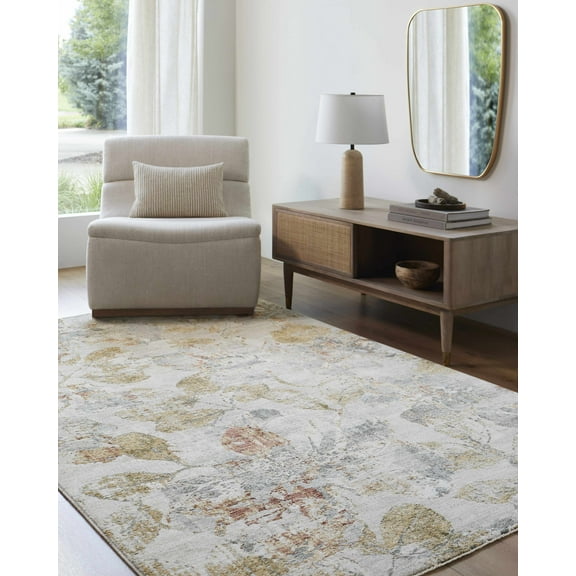 Hauteloom Ouida Living Room, Bedroom Area Rug - Farmhouse - Light Gray,Medium Gray,Mustard - 2' x 2'11"