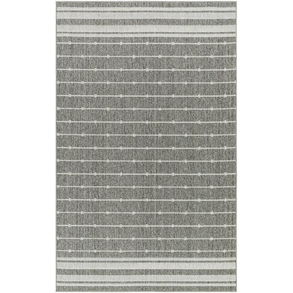 Hauteloom Palma Modern Geometric Bordered Area Rug - Minimalist Striped Dotted Carpet for Living Room, Patio, Terrace - Outdoor Safe - Gray - Farmhouse - 1'11" x 2'11"