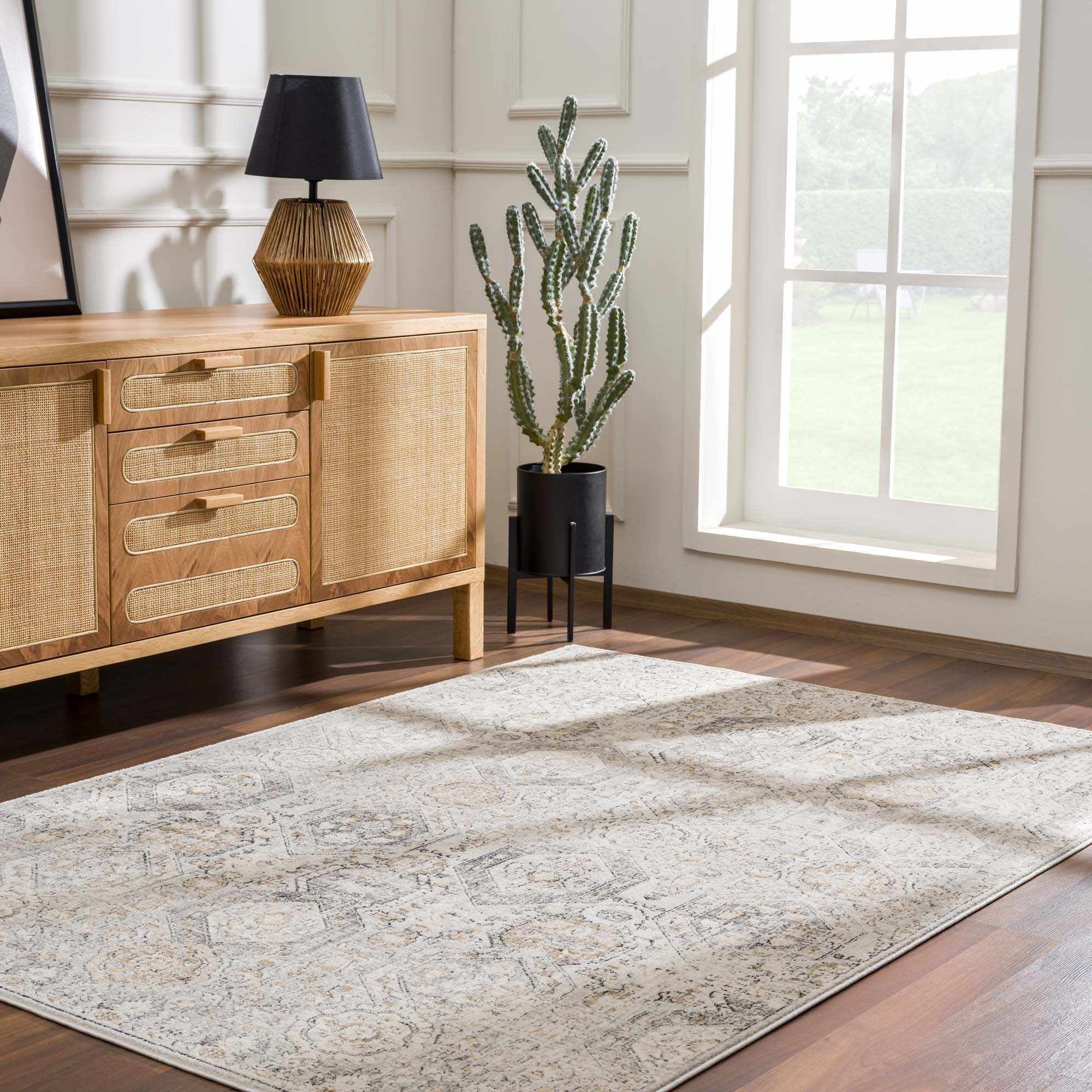 Hauteloom Parkerfield Boho Vintage Damask Neutral Color Area Rug - Farmhouse Traditional Floral Medallion Carpet for Living Room, Bedroom, Dining Room - Beige, Gray, Brown, Cream - 10' x 14'