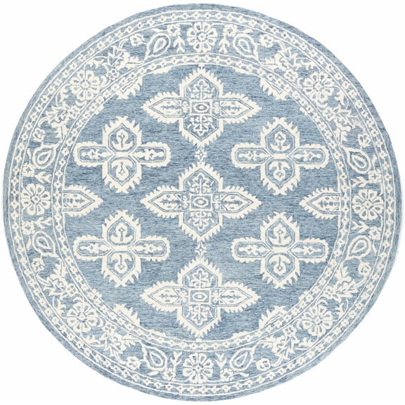 Hauteloom Passaic Wool Living Room, Bedroom Area Rug - Bohemian/Global - Blue, Beige - 8'-Round