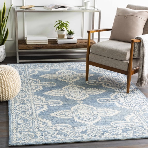 Hauteloom Passaic Wool Living Room, Bedroom Area Rug - Bohemian, Transitional - Ice Blue, Peach, Blue - 2' x 3'