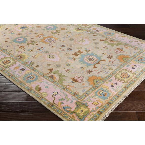 Hauteloom Peacham Wool Living Room, Bedroom Area Rug - Traditional - Dustypink, Lightbrown, SkyBlue - 18" x 18" Sample