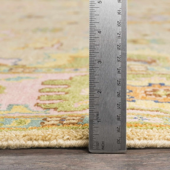 Hauteloom Peacham Wool Living Room, Bedroom Area Rug - Traditional - Dustypink, Lightbrown, SkyBlue - 5'6" x 8'6"