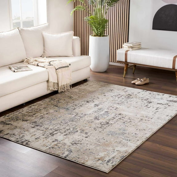 Hauteloom Pewamo Contemporary Abstract Living Room Bedroom Dining Room Area Rug - Modern Bohemian Farmhouse Carpet - Earth Tone - Brown, Black, Beige - 5'3" x 7'3"