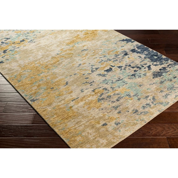 Hauteloom Pias Wool Living Room, Bedroom Area Rug - Contemporary - Mustard, Beige, Medium Gray - 2' x 3'