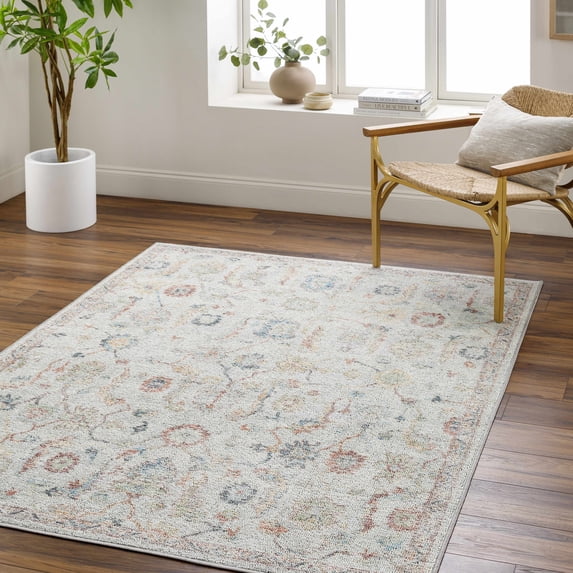 Hauteloom Piera Living Room, Bedroom Machine Washable Area Rug - Traditional - Slate Blue, Aqua, Plum - 8'10" x 11'10"