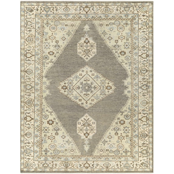 Hauteloom Pinokawan Wool Living Room, Bedroom Area Rug - Traditional - Charcoal, Dark Brown, Denim - 8' x 10'