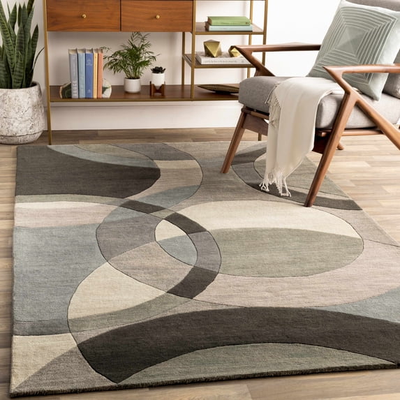 Hauteloom Pitman Wool Living Room, Bedroom Area Rug - Contemporary - Taupe, Teal, Charcoal - 7'6" x 9'6"