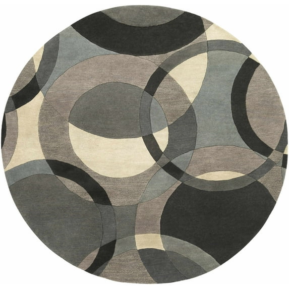 Hauteloom Pitman Wool Living Room, Bedroom Area Rug - Contemporary - Taupe, Teal, Charcoal - 9'9" Round