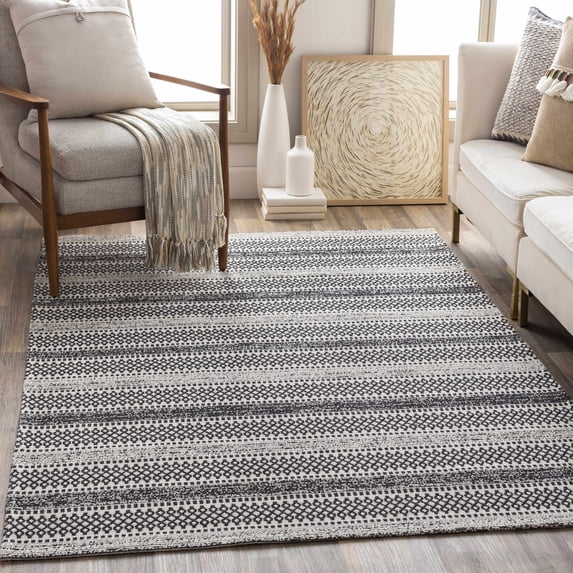 Hauteloom Planada Living Room, Bedroom Area Rug - Bohemian, Transitional - Black, Cream - 5' x 7'3"
