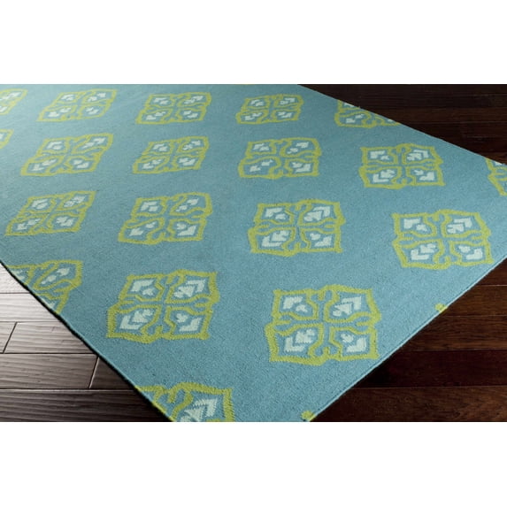 Hauteloom Poestenkill Wool Living Room, Bedroom Area Rug - Contemporary - Teal, Green, Ice Blue - 2' x 3'