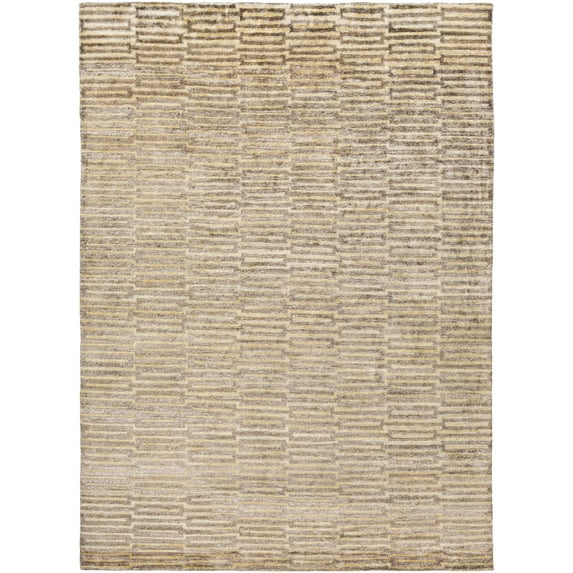 Hauteloom Bambou Living Room, Bedroom Area Rug - Geometric Abstract Striped - Contemporary Modern Minimalist - Beige, Gray, Tan - 9' x 13'