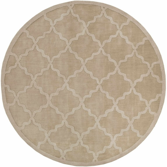Hauteloom Posen Wool Living Room, Bedroom Area Rug - Solid & Border - Beige - 9'9"-Round