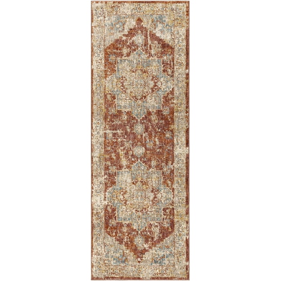 Hauteloom Powassan Hallway, Kitchen Runner Rug - Traditional - Rust, Teal, Olive - 2'7" x 7'3"