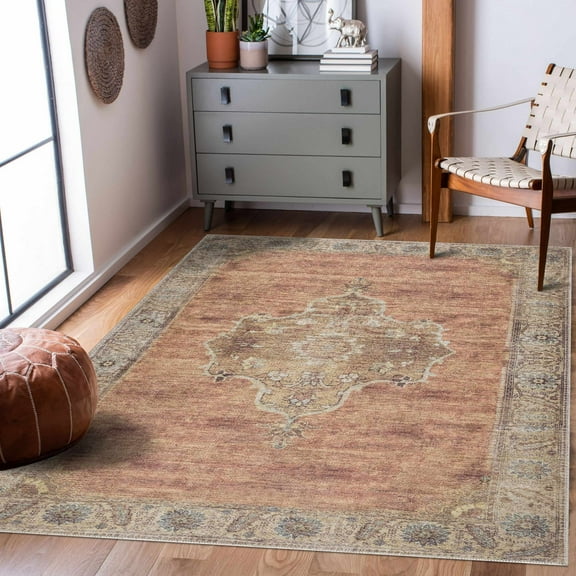 Hauteloom Powhatan Living Room, Bedroom Machine Washable Area Rug - Traditional - Brown, Green - 6'7" x 9'
