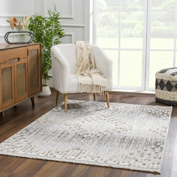 Hauteloom Poydras Living Room, Bedroom Area Rug - Farmhouse - Charcoal, Peach, Light Gray - 18" x 18" Sample