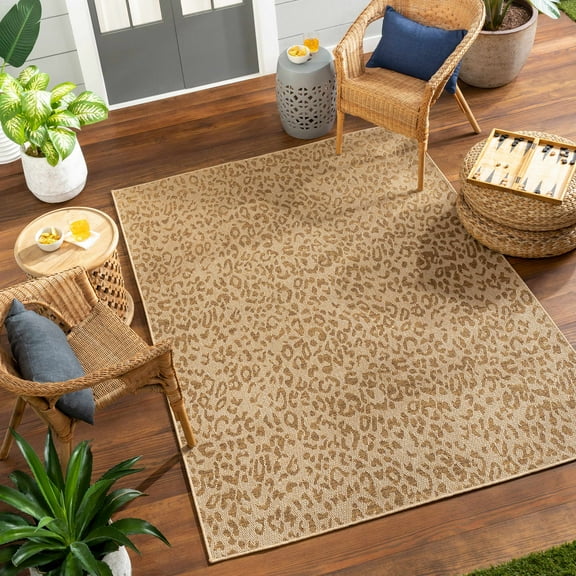 Hauteloom Prem Living Room, Bedroom Patio Outdoor Area Rug - Beige, Brown - 7'10"