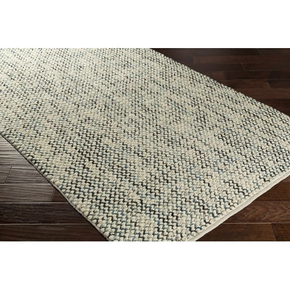 Hauteloom Printer Wool Living Room, Bedroom Area Rug - Contemporary - Navy, Black, Pale Blue - 5' x 7'6"