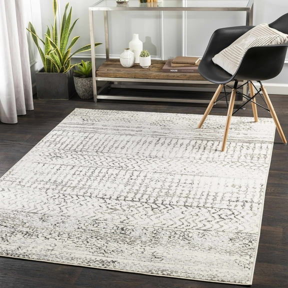 Hauteloom Priston Living Room, Bedroom Area Rug - Bohemian, Transitional - Charcoal, Medium Gray, Black - 5' x 7'